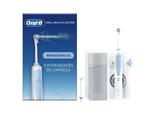 Irrigador Oral-B Irrigador Dental Tecnología Oxyjet 5 niveles de presión de agua 4 tipos chorro 1 Cabezal Oxyjet 1 Cabezal Waterjet