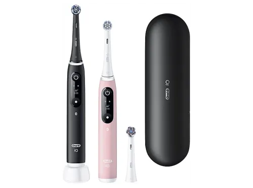 Cepillo eléctrico  Oral-B iO 6s Pack doble  5 modos Seguimiento con app Pantalla interactiva Sensor de presión Estuche de viaje Negro y rosa