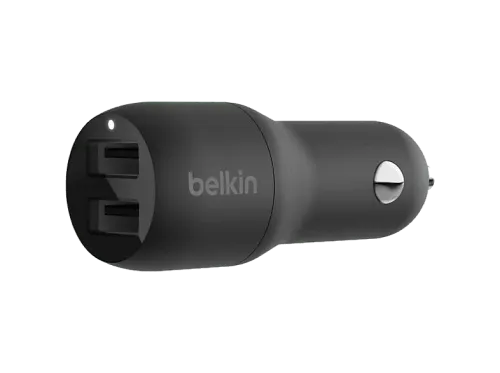 Cargador USB para coche Belkin CCB001btBK Dispositivos con carga USB-A Doble puerto 24W con 12 vatios por puerto Negro