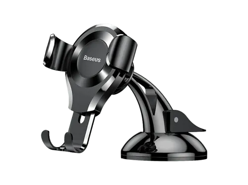 Soporte de móvil para coche Baseus Osculum Universal Con ventosa ultrapotente Cierre automático Revestimiento de silicona protectora Negro