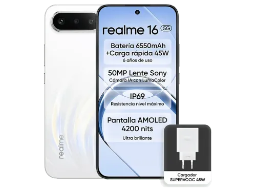 Móvil realme 16 Blanco 256GB 8GB RAM 6.57" FHD FOLED D6400 Turbo 6550mAh