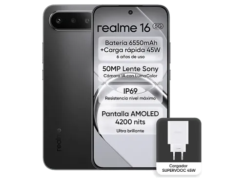 Móvil realme 16 Negro 256GB 8GB RAM 6.57" FHD FOLED D6400 Turbo 6550mAh