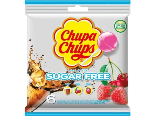 Caramelos Chupa Chups Con Palo Sin Gluten Sin azúcar Sabor Cola Cereza y Fresa 6 unidades 66g