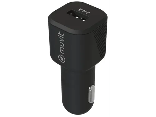 Cargador USB para coche Muvit MCPAK0015 USB-A USB-C Universal 12W 2.4A Negro