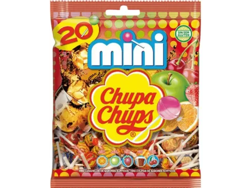 Caramelos Chupa Chups Mini Con palo Sin Gluten Sabores variados 20 unidades 120g