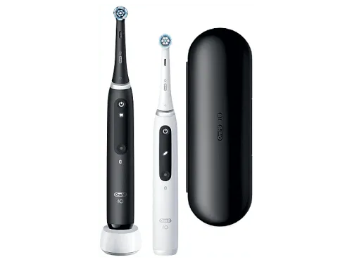 Cepillo eléctrico Oral-B iO 5S Pack Doble 2 Cabezales Con App Con estuche de viaje Blanco y Negro,
