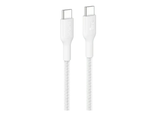 Cable USB Belkin BoostCharge Pro Cable trenzado USB-C a USB-C de 240 W 1 m Universal Blanco