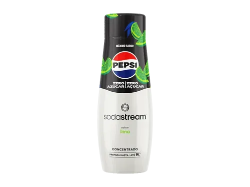 Concentrado para máquina gasificadora SodaStream Pepsi Zero Lima 440ml Prepara hasta 9 litros de agua con gas saborizada Sabor lima