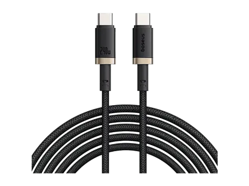 Cable USB Baseus Dura Tipo-C a Tipo-C 100 cm 240W Carga rápida Ultrarresitente Negro y Dorado
