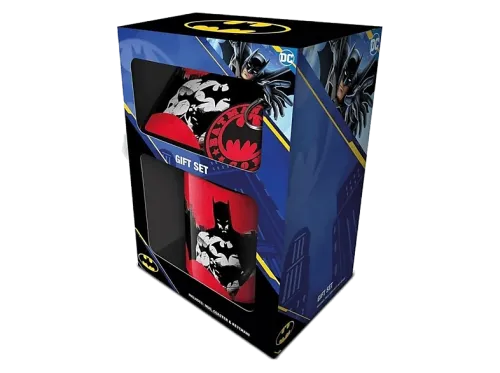 Pack Merchandising Sherwood DC Batman Taza de cerámica de 315 ml Llavero de goma Posavasos de 10x10cm
