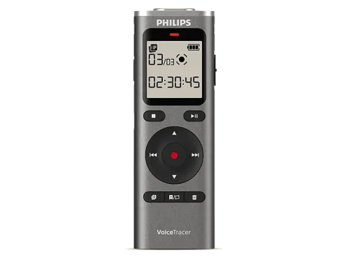 Grabadora de voz Philips DVT1170 8 GB Micrófono de 360° Pantalla LCD 1.34 " Formato PCM (WAV)  Funciona con pilas AAA Plata