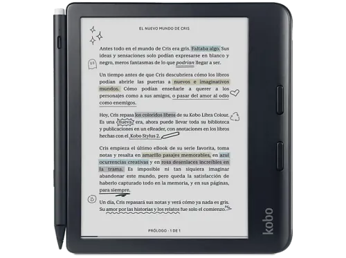 eBook Kobo Libra Colour + Stylus 2 Negro Pantalla Táctil a Color de 7" 32 GB 1264 x 1680 píxeles WiFi Bluetooth Resistente al Agua Negro