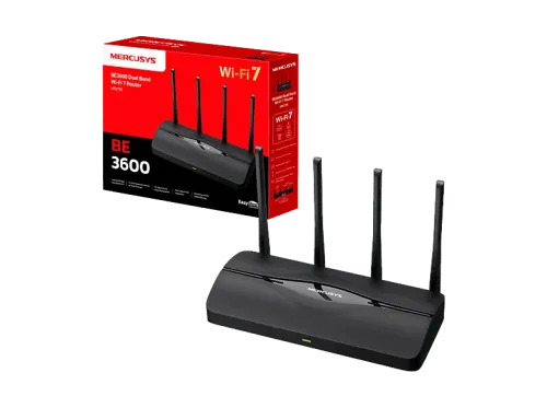 Router Mercusys MR27BE 3600 Mbps Router WiFi 7 AX3600 Doble Banda Puerto 2.5G Multi-Gigabit Tecnología MLO 4 Antenas Red Mesh Negro
