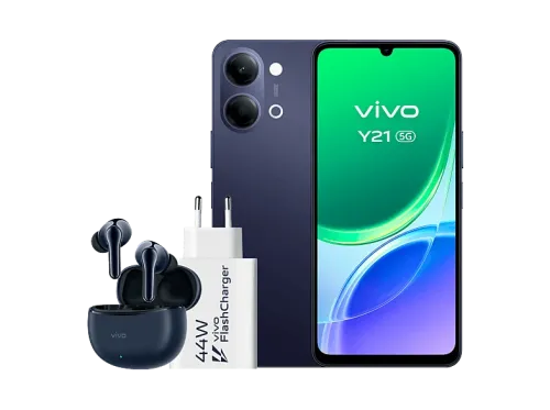 Móvil vivo Y21 5G Voyage Black 256GB 4GB RAM 6.74" 1200 nits MediaTek Dimensity 6300 6500mAh + Auriculares TWS 3e + Cargador FlashCharger 44W