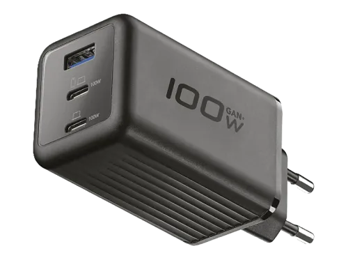 Cargador de pared CellularLine ACH GaN+ 3 Puertos 100W Universal Negro