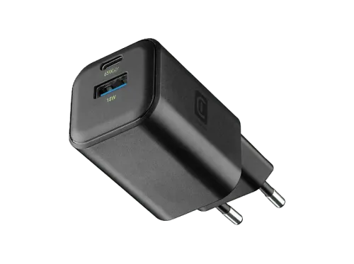 Cargador de pared CellularLine Multipower 2 GaN 65 W Carga rápida Universal Negro