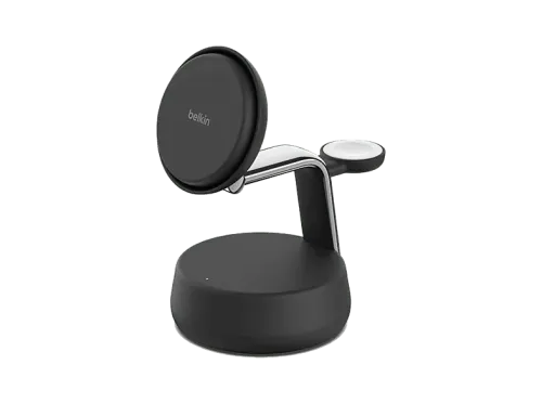 Cargador móvil inalámbrico Belkin WIZ040kqCH Compatible con dispositivos con tecnología Qi2 25W ChillBoost™ 3 en 1 Negro