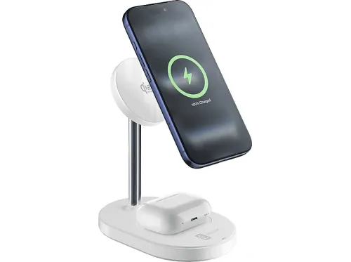 Cargador móvil inalámbrico CellularLine Mag Duo 2in1 Wireless Qi2.2 Estación de carga 25 W Universal Blanco