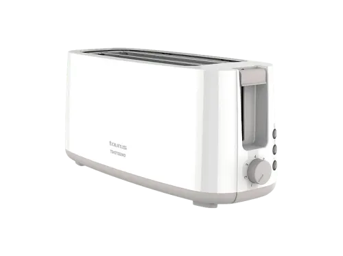 Tostadora Taurus Toastissimo 1400 W 2 ranuras extra largas de 280x32 mm Descongelar Recalentar y Cancelar Sistema de autocentrado Blanco