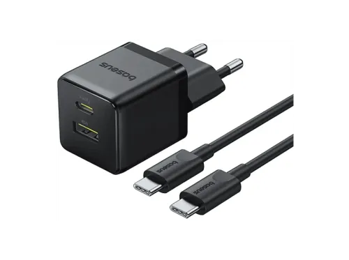 Cargador de pared Baseus PALM 30W USB y Tipo-C Kit con cable Tipo-C de 100 cm Universal Negro