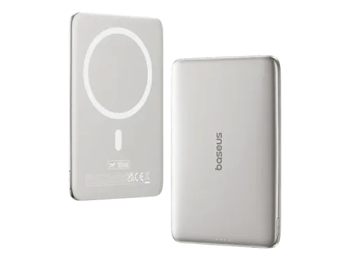 Powerbank Baseus PicoGo AM41 Ultra-fina 5000 mAh 20W Carga magnética Con cable Tipo C 60W Carga Pass-Through Carga rápida Blanco Titanium