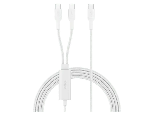 Cable USB Belkin BoostCharge Pro Cable trenzado USB-C a doble USB-C de 140 W 1.5 m Universal Blanco