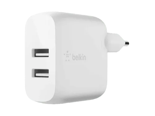 Cargador de pared Belkin BoostCharge Cargador de pared USB-A doble de 24 W Universal Blanco