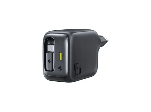 Cargador de pared Baseus EnerCore CJ11 Con cable retráctil Tipo-C Carga rápida de 45W Universal Negro Cosmic