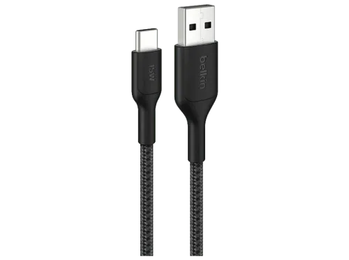 Cable USB Belkin CAB022 1 m USB-A a USB-C 15W Trenzado Negro