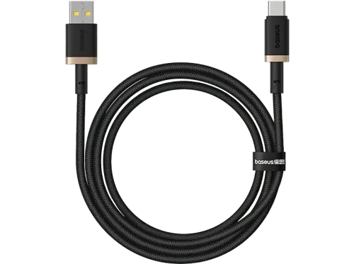 Cable USB a USB-C Baseus DURA USB a Tipo-C Carga rápida Cable trenzado ultrarresistente de 200 cm Universal 60W Dorado y Negro