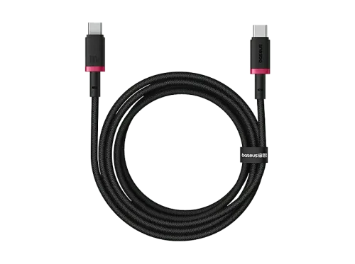 Cable USB Baseus Dura USB-C a USB-C 200 cm 100W Carga rápida Ultrarresistente Negro y Rojo