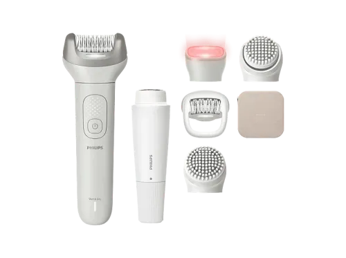 Depiladora Philips BRE738/00 Set belleza 9900 Series 7 accesorios SkinLED ProGuide 360° Exfoliación Impermeable 60 min batería