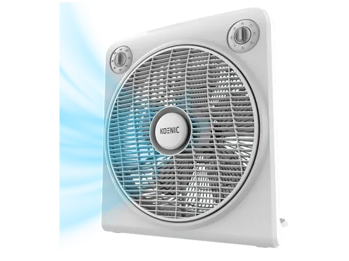 Ventilador de sobremesa Koenic KTF 305026 ES Box Fan 50 W 12'' 5 aspas Rejilla giratoria Temporizador 120 min 3 velocidades Blanco
