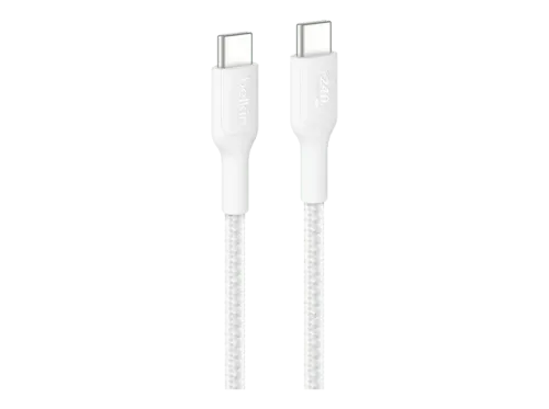 Cable USB Belkin CAB024 1 m Dispositivos provistos de puerto USB-C USB-C a USB-C 240 W Trenzado Blanco