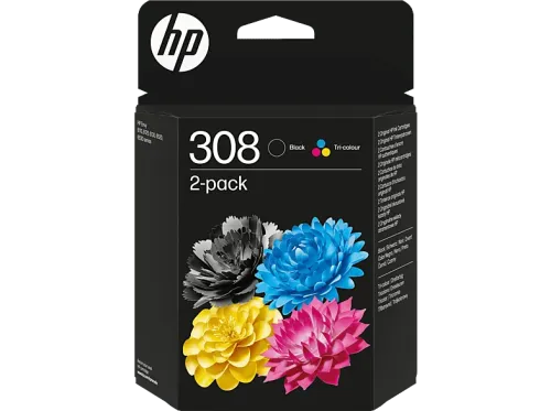 Cartucho de tinta HP 308 6L6S6UE 3ml+3ml 160 páginas en negro 120 páginas en tricolor Negro y Tricolor