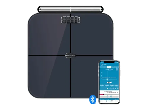 Báscula inteligente Medisana BS 850 connect 180 kg Pantalla LED 7.5×2.9 cm 8 electrodos para manos y pies Negro