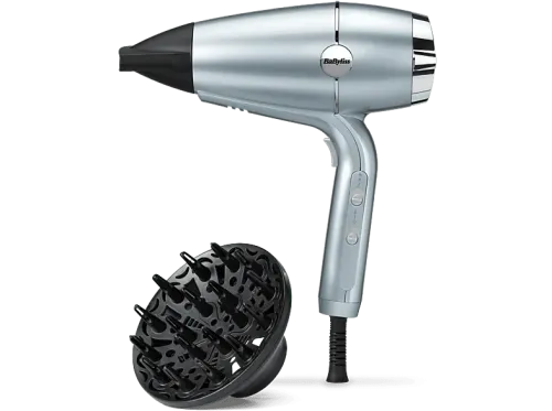 Secador Babyliss Hydro Fusion 2100 W Sistema iónico dual Hidratación y brillo 3 temperaturas 2 velocidades Difusor D773DE Azul