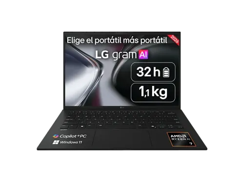 Portátil LG Gram 14Z95U-G.AU85BN Copilot+ PC 14" WUXGA AMD Ryzen™ AI 7 450 50 TOPS 32GB RAM 512 GB SSD Windows 11 Home Sin cargador