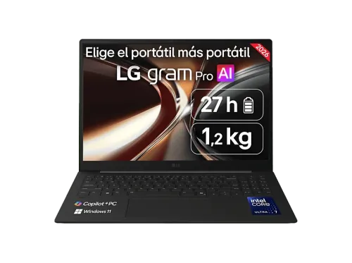 Portátil LG Gram Pro 16Z90U-K.AUB8BN Copilot+ PC 16" WQXGA+ Intel® Core™ Ultra X7 358H 50 TOPS 32GB RAM 1 TB SSD Windows 11 Home Sin cargador