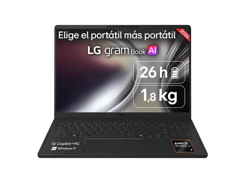Portátil LG Gram 16U55U-G.AU85BN 16" WUXGA Copilot+ PC AMD Ryzen™ AI 7 445 50 TOPS 32GB RAM 512 GB SSD Windows 11 Home Sin cargador