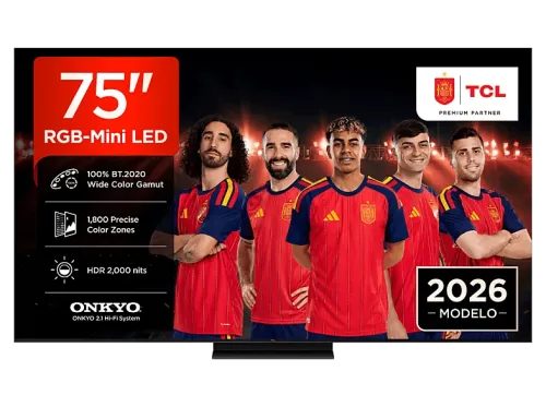 TV RGB Mini LED 75" TCL 75RM7L 4K TSR AiPQ Smart TV,HDR de hasta 2000 nits Dolby Vision y Atmos Panel HVA Pro Negro