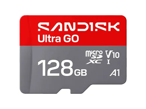 Tarjeta Micro SD SANDISK Ultra GO 128 GB Hasta 190 MB/s de lectura Vídeo en Full HD V10 U1 C10 A1 memoria NAND Gris