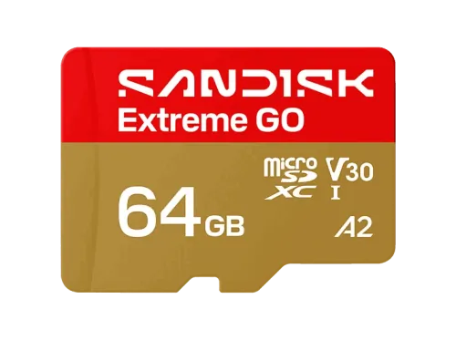 Tarjeta Micro SD SANDISK Extreme GO 64 GB Hasta 170 MB/s de lectura UHS-I Vídeos en 5K y 4UHD U3 V30 A2 C10 Apta Drones Oro