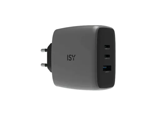Cargador de pared ISY IAC-7100 100W 3 puertos Carga ultrarrápida Gris oscuro