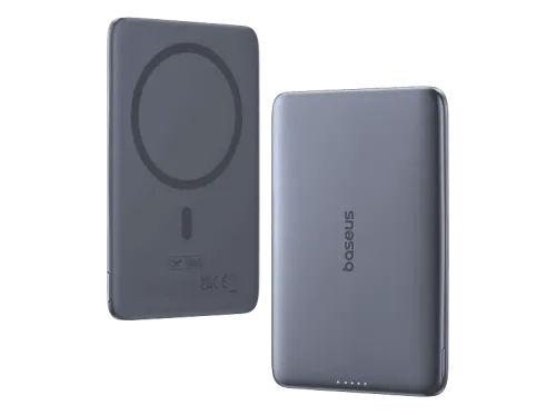 Powerbank Baseus PicoGo AM41 Ultra-fina 5000 mAh 20W Carga magnética Con cable Tipo C 60W Carga Pass-Through Carga rápida Gris