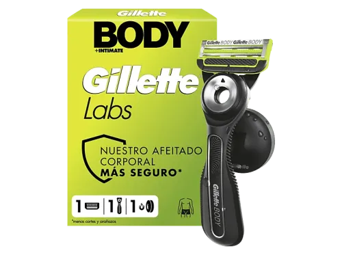 Afeitadora corporal Gillette Labs Body + Intimate Maquinilla de afeitar corporal Tecnología FlexDisc 2D Soporte magnético para ducha 1 recambio