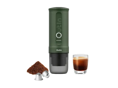 Cafetera de cápsulas Outin OTEM-01-FG 20 bar 80 ml 10 W Portátil Compacta y Ultraligera Verde