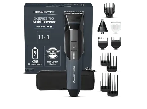 Cortapelos Rowenta TN9610 Recortadora 11 en 1 Autonomía de 270 min Cuchillas de acero inox 7500 RMP Gran precisión Multiples accesorios Negro