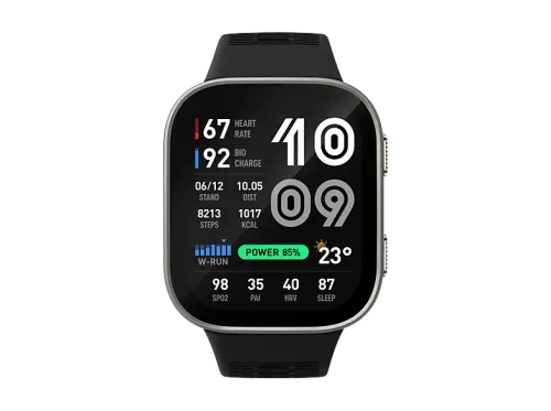 Smartwatch Amazfit Bip Max Correa 22mm 5 ATM Hasta 20 días de Autonomía Pantalla 2.07" AMOLED Sensores Salud Sensor biométrico Silver Black
