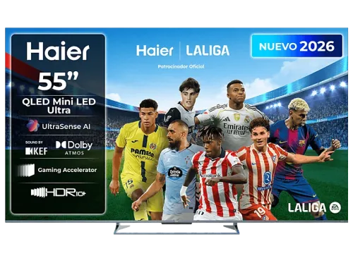 TV QLED Mini-LED 55'' Haier M90 Series H55M90GUX QLED 4K HDR10+ Google TV Dolby Atmos Sonido KEF Gaming 144Hz Negro